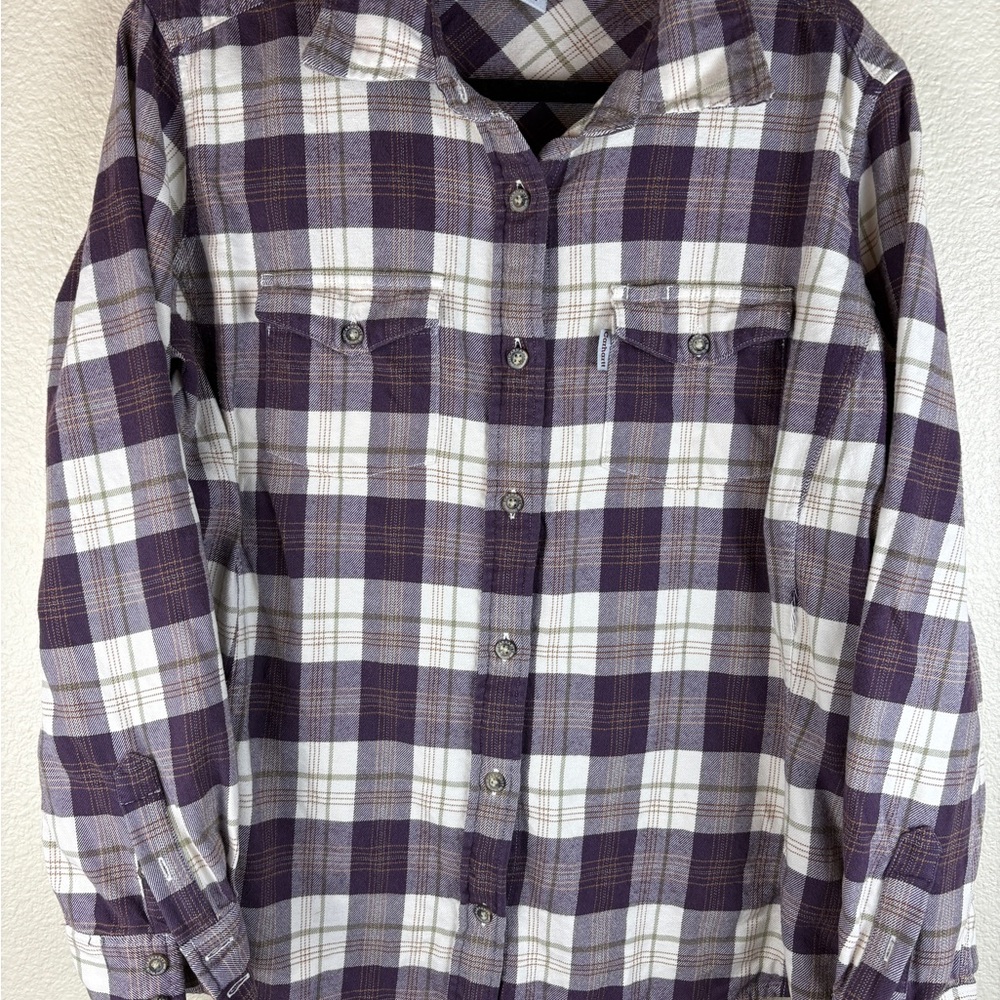 Carhartt Women's Purple Cream Plaid Flannel Button Down Shirt Size L